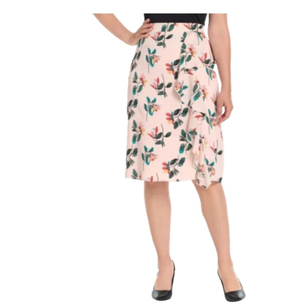 Ted Baker Women's Floral Ruffle Skirt Pink Multicolor Sz Med Lined Pull On NWT - Picture 2 of 12